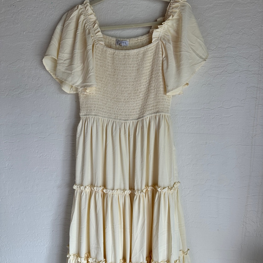 Ivy City Dress - Smocked Yellow Dress - Flutter Sleeves- Size small mama and me